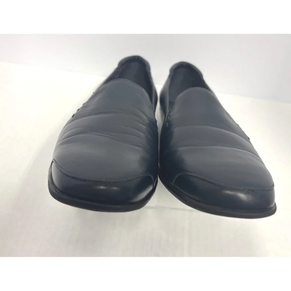 Naturalizer Wedge Loafers Womens 10M Navy Blue Leather Slip On Professional Chic